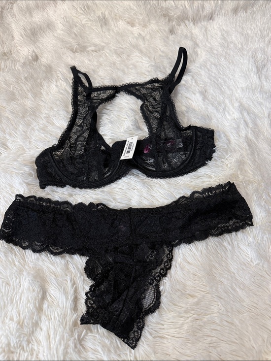 Adore Me Other - Adore Me Black Lace Underwire Bralette & Cheeky Thong Set